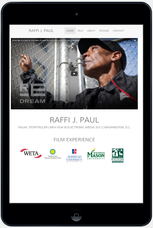 Film website homepage on a tablet