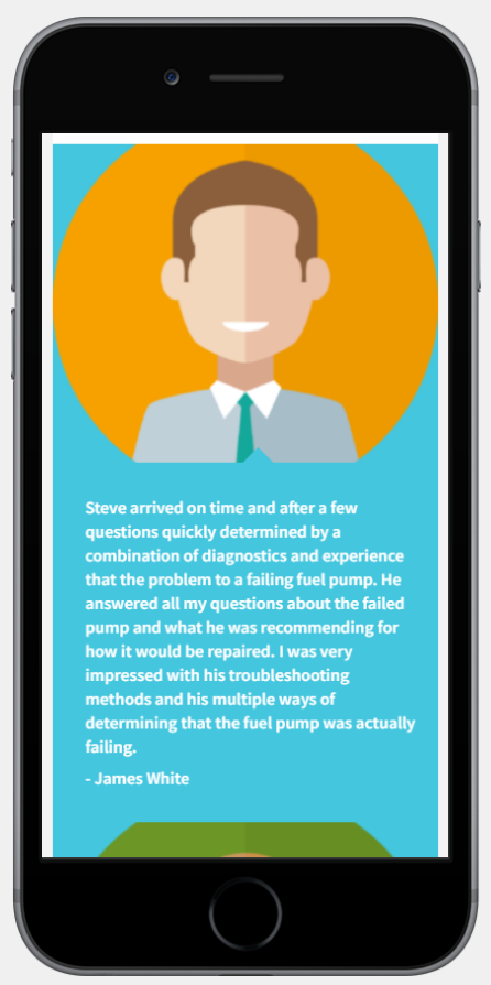 Repair website testimonials on a mobile phone