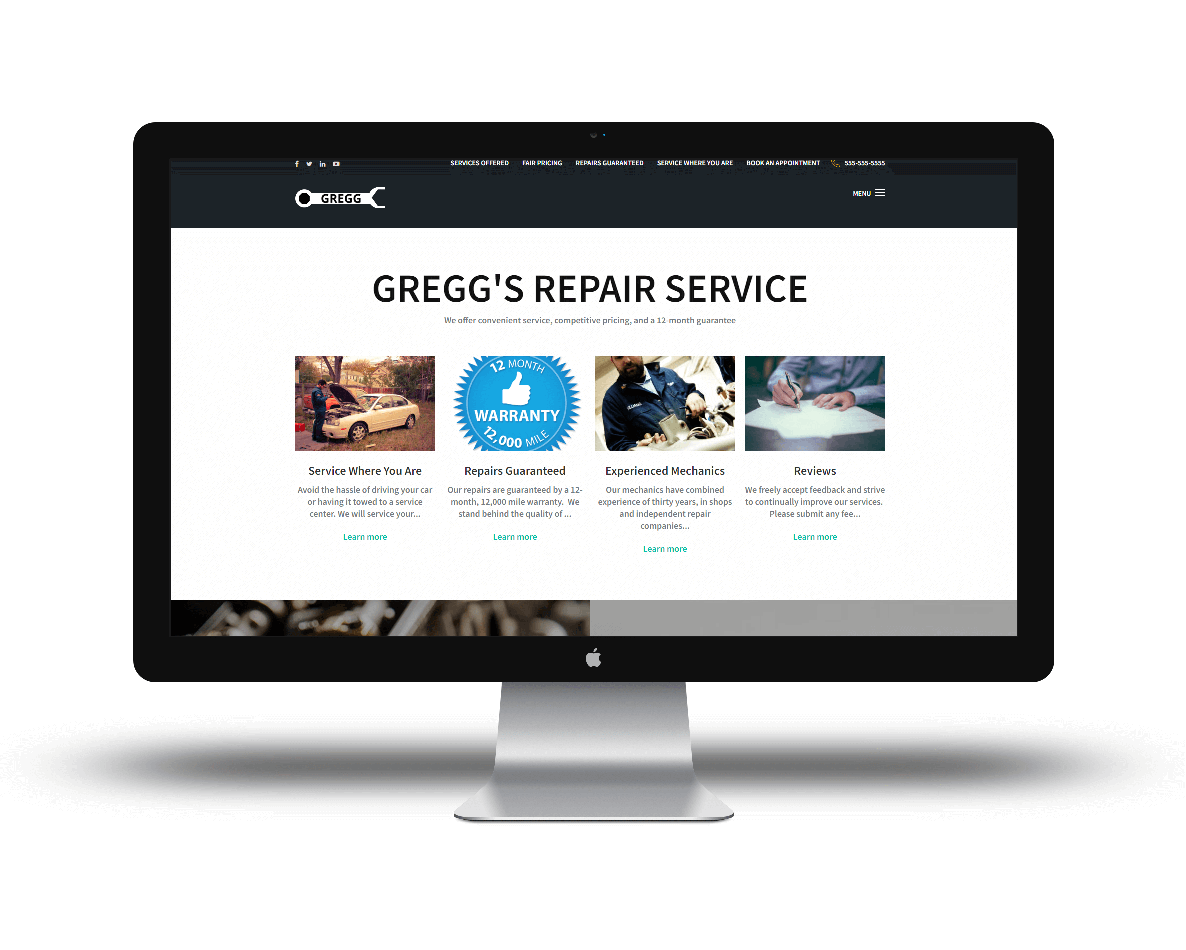 Repair website homepage on a desktop computer