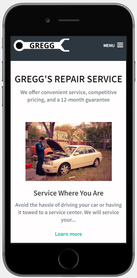 Repair website homepage on a mobile phone