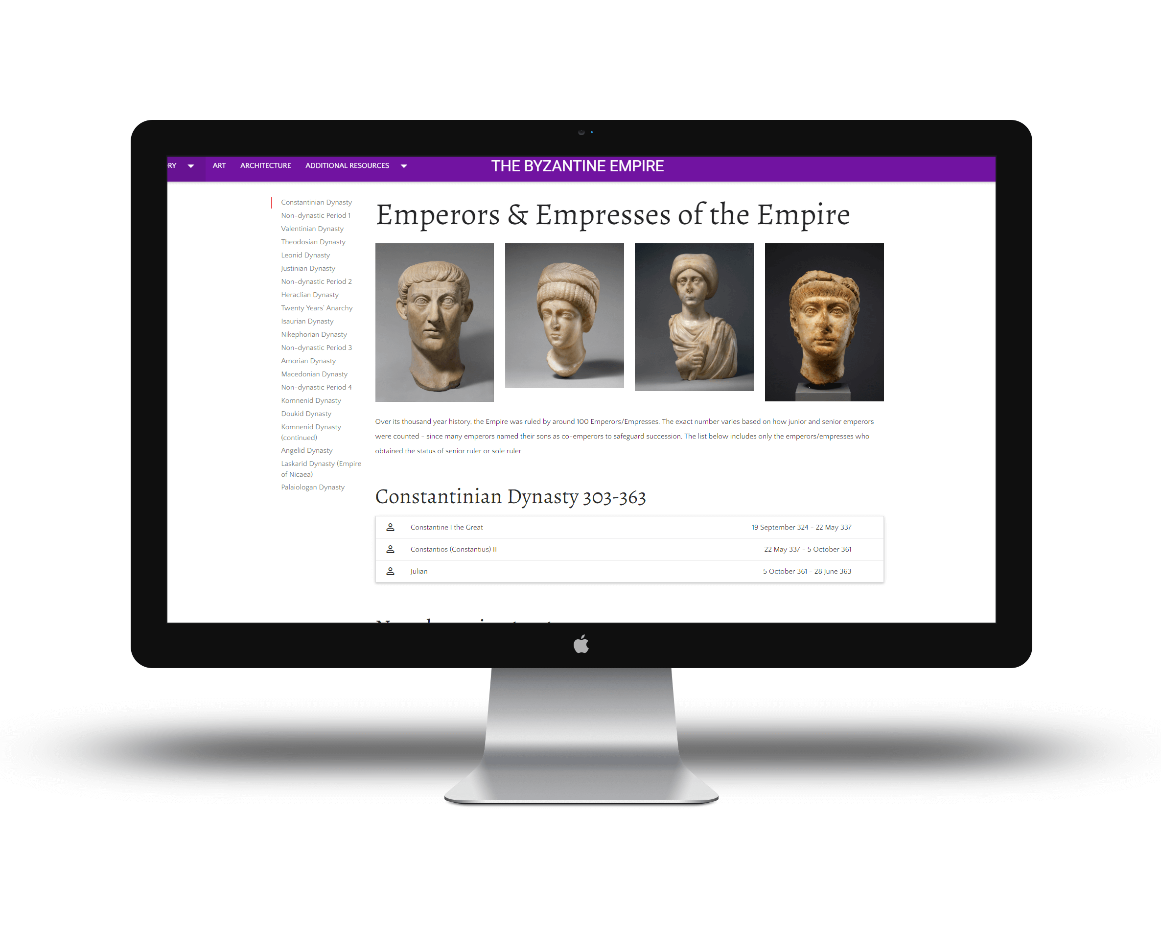 Byzantine leaders page on a desktop computer