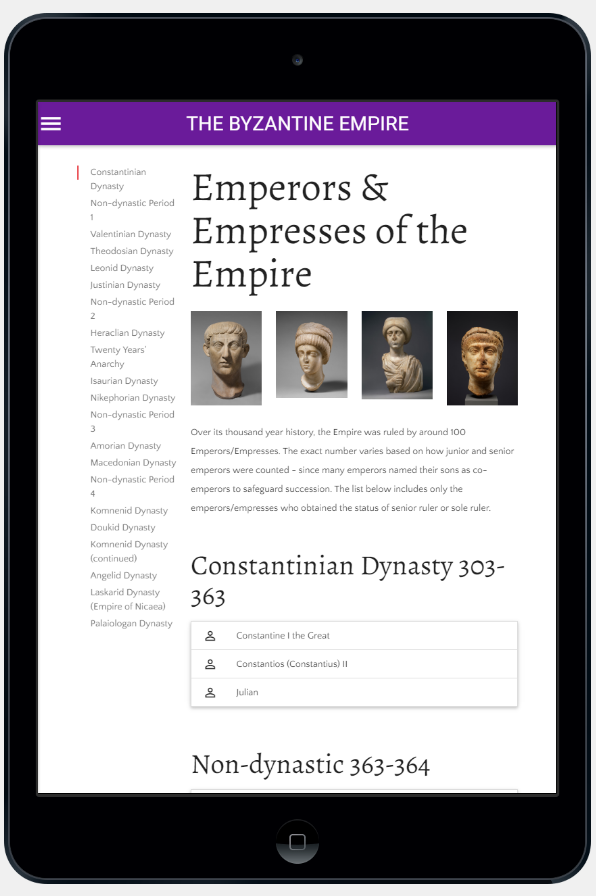 Byzantine leaders page on a tablet