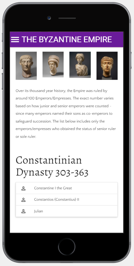 Byzantine leaders page on a mobile phone