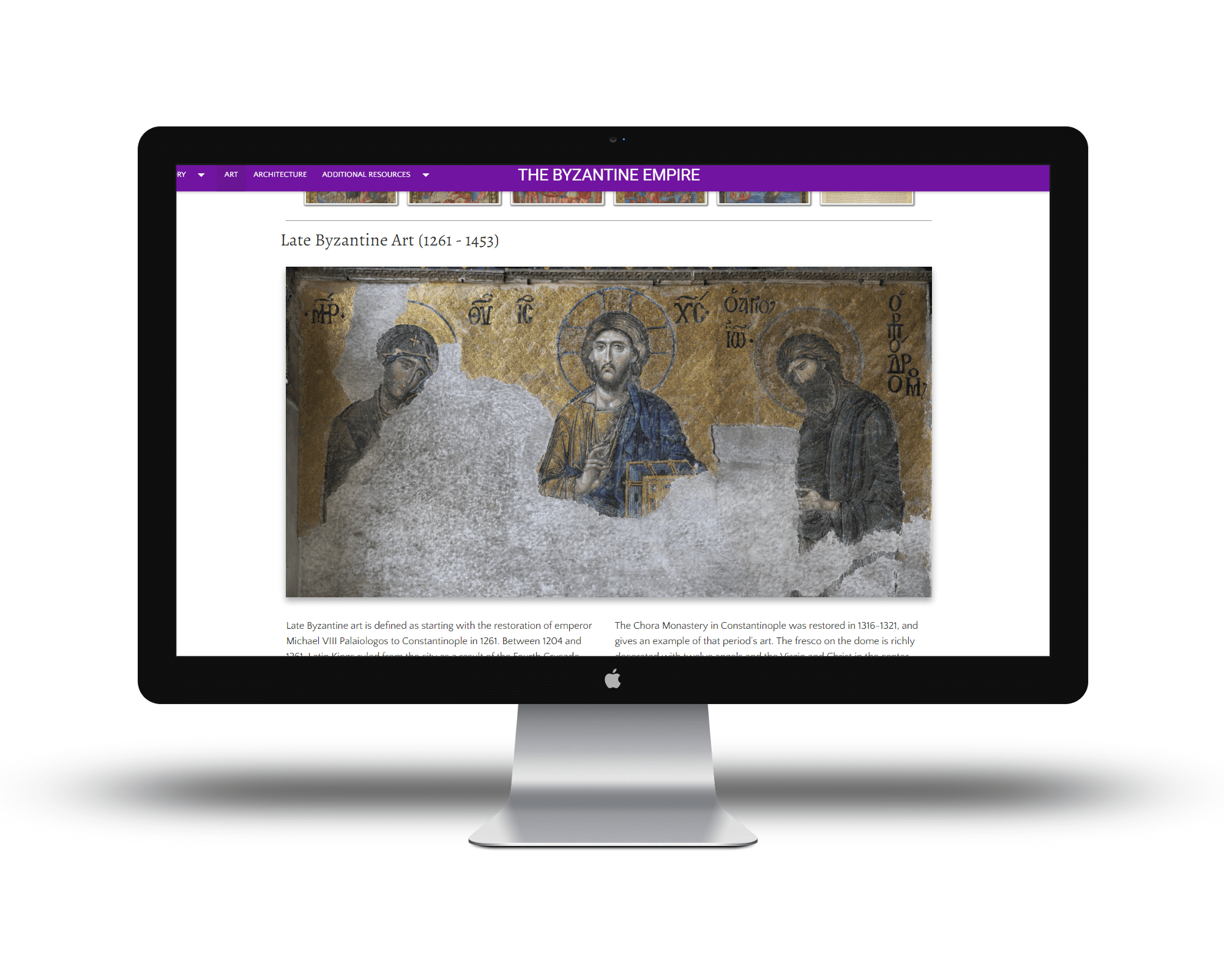 Art history page on a desktop computer