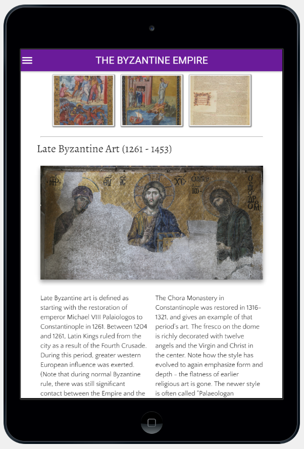 Art history page on a tablet