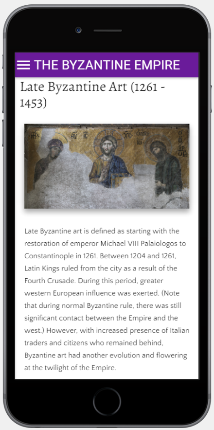Art history page on a mobile phone
